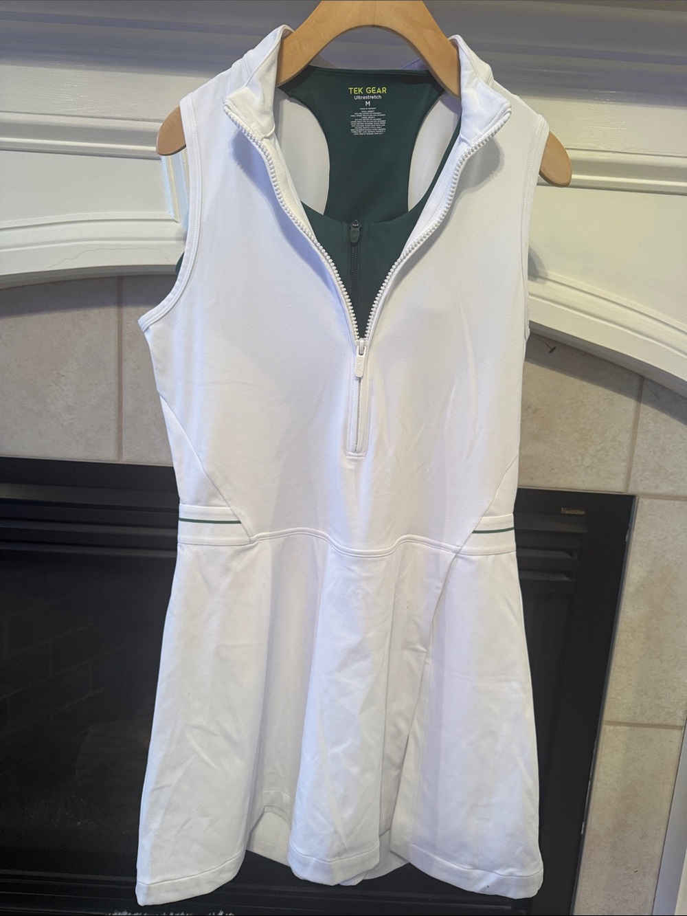 TEK GEAR Sport Bra with White Sleeveless FLX Tennis Dress with Dark Green Trim